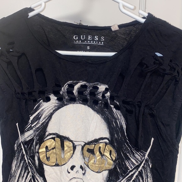 Guess Small Short Sleeve Black Gold Angelina Shirt - Picture 6 of 9